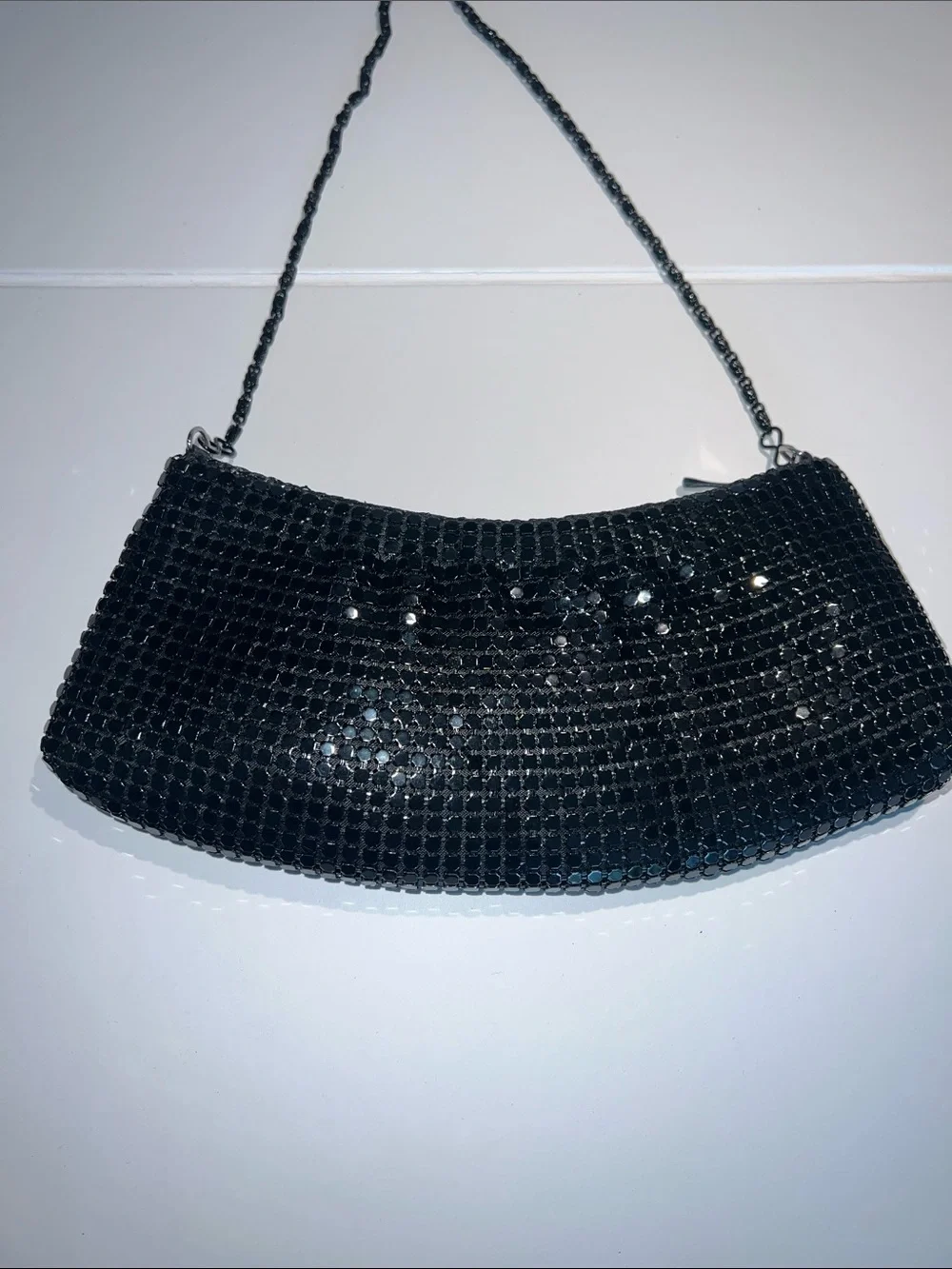 Source Unknown Vintage Black Sequin Chain-Handle Wristlet Clutch